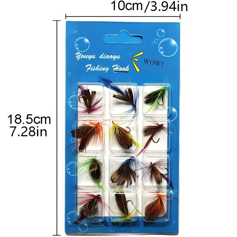 12pcs/Set Fly Fishing Lures - High Carbon Steel Hooks, Assorted Varieties