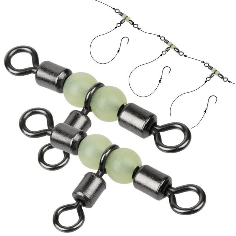 Cross Line Rolling Swivel with Luminous Beads - 3 Way Rigs Fishing Tackle Connector