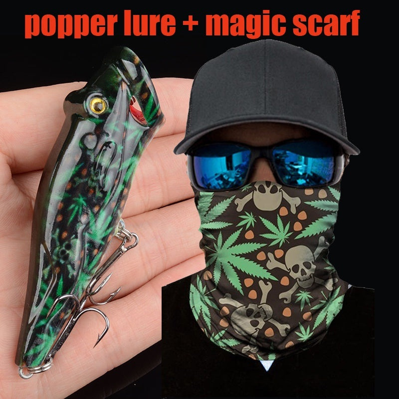 Skull Popper Fishing Lure + Mask Magic Scarf Headband Balaclava Combo