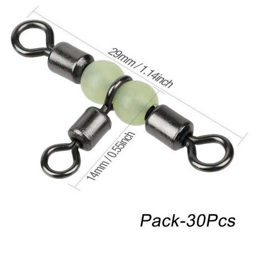 Cross Line Rolling Swivel with Luminous Beads - 3 Way Rigs Fishing Tackle Connector