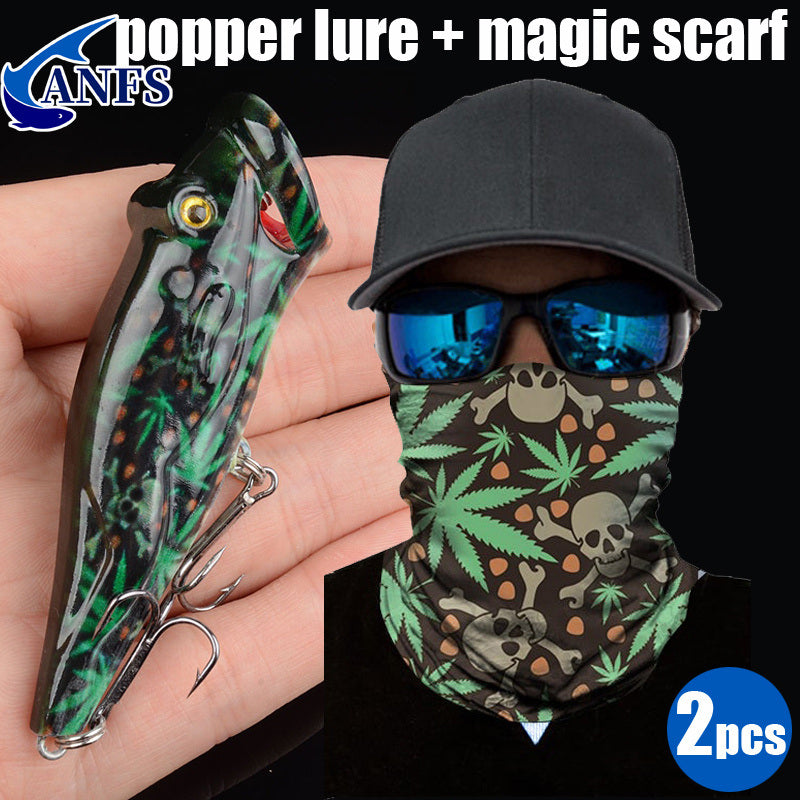 Skull Popper Fishing Lure + Mask Magic Scarf Headband Balaclava Combo