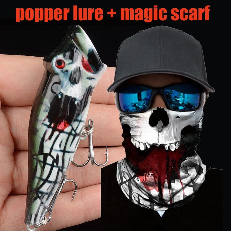 Skull Popper Fishing Lure + Mask Magic Scarf Headband Balaclava Combo