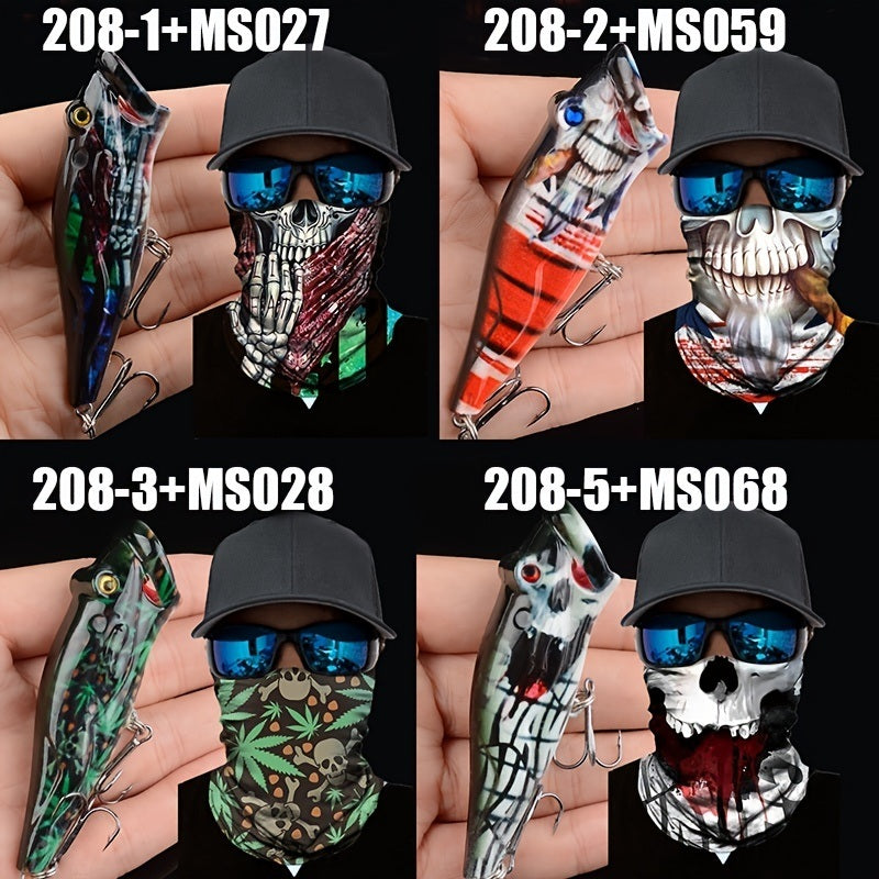 Skull Popper Fishing Lure + Mask Magic Scarf Headband Balaclava Combo