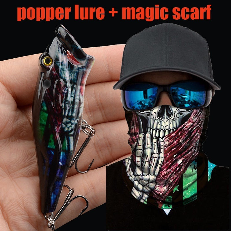Skull Popper Fishing Lure + Mask Magic Scarf Headband Balaclava Combo